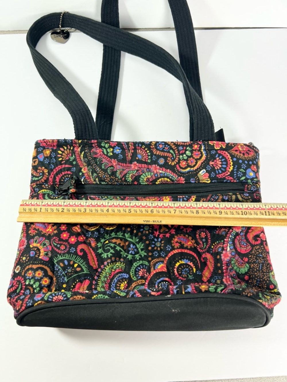 Donna Sharp quilted purse handbag Black paisley colorful midsize bag - Picture 7 of 8